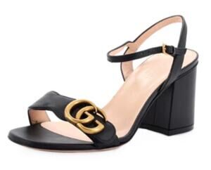 Gucci Marmont Black Leather GG Block Heel Sandals - Size 8
